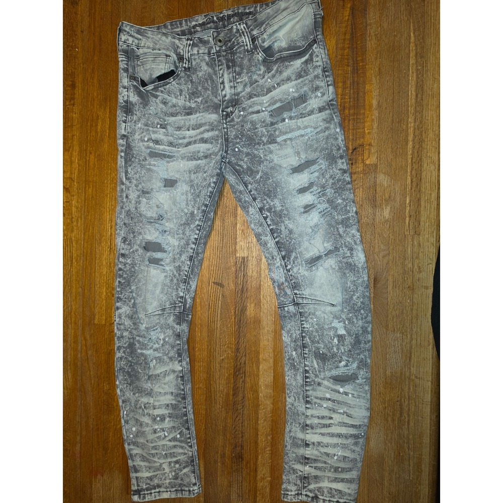 Rue21 Premium Skinny Arc Supreme Flex Grey Acid Wash Distressed Moto Jeans 32x30